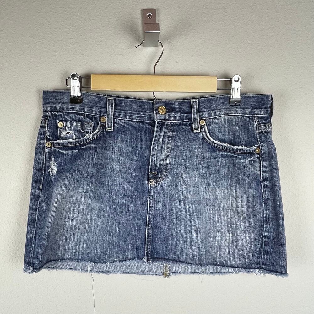 7 For All Mankind Women's Bootcut Mini Denim Skirt - Size 30 - Raw‎ Frayed Hem